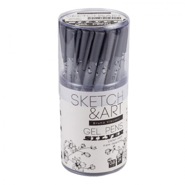 Ручка гелевая 0,8мм серебряная "Sketch&Art. UniWrite. Silver", для скетчинга, BV/20-0312/01 (24)