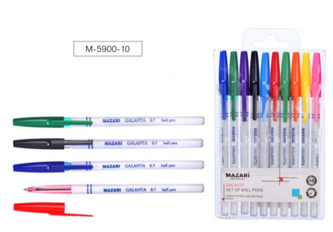 Набор ручек шариковых 07мм 10цв M-5900-10, сменный стержень 140мм, Galanta Mazari (12)