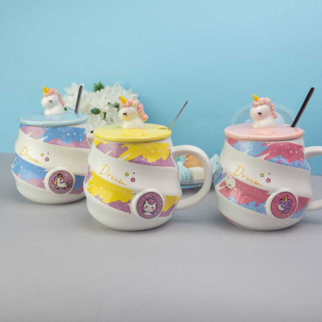 Кружка "Единорог" с крышечкой и ложкой 480 мл *