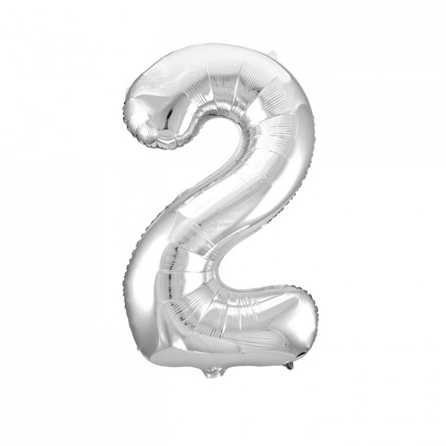 Шар ЦИФРА 2 17" серебро /Silver /43 см/К