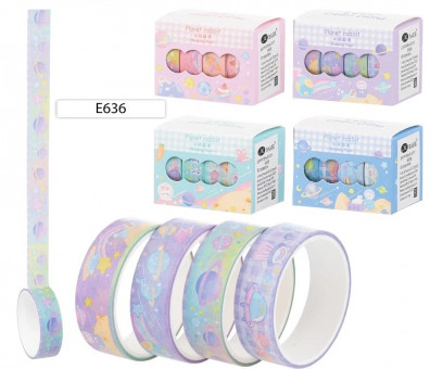 Скотч 15мм*2м декоративный бумажный "Космос", 4шт, Basir/E636 (12)