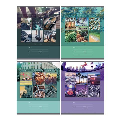 Тетрадь школьная А5 скоба 18л. одна линия "Хороший день" выборочный лак (ассорти) BG (12/144)