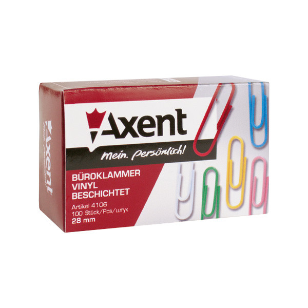 Скрепки круглые цветные, 28 мм, 100 шт. AXENT (20/240)