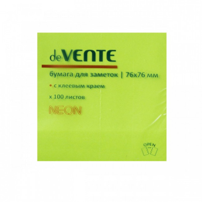 Стикер 75*75мм 100л Devente неон зеленый 2010330/12