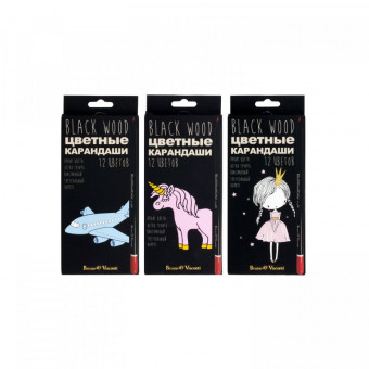 Карандаши цветные 2,8мм 12 цветов "BlackWoodColor", корпус пластик, 3 вида, BV/30-0097 (12) Карандаши цветные 2,8мм 12 цветов "BlackWoodColor", корпус пластик, 3 вида, BV/30-0097 (12)