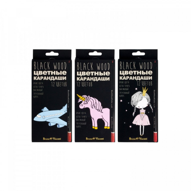 Карандаши цветные 2,8мм 12 цветов "BlackWoodColor", корпус пластик, 3 вида, BV/30-0097 (12) Карандаши цветные 2,8мм 12 цветов "BlackWoodColor", корпус пластик, 3 вида, BV/30-0097 (12)