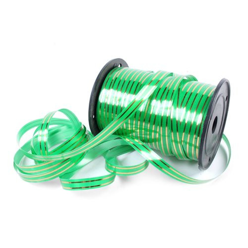 Лента полипроп. 0,5 см х 250 ярд с золотой полосой зеленая