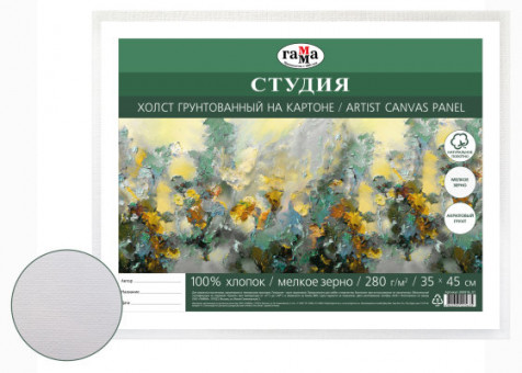 Холст на картоне "Студия", 35*45см, 100% хлопок, мелкое зерно Гамма