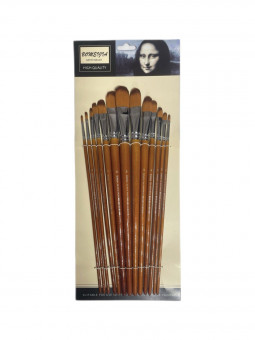 Кисти набор 13 шт. синтетика, плоские, овальные (№0,2,4,6,8,10,12,14,16,18,20,22,24) деревянная ручка, Bomeija/A7003