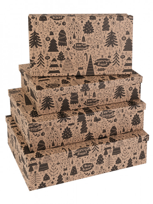 Наборы прямоугольных KRAFT коробок 4 в 1 "Елочки"  (15х11х7-9х5х4см), КОР-2006
