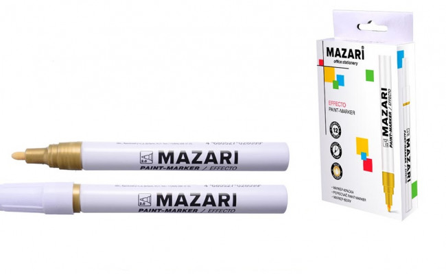 Маркер-краска 2мм EFFECTO, золотой, корпус алюминиевый, пулевидный наконечник, Mazari/M-5008-96 (12)