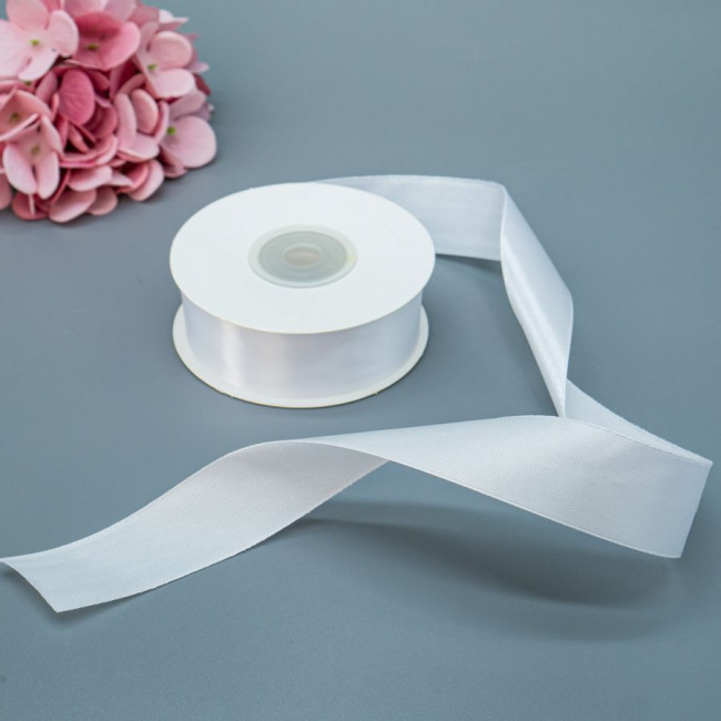 Лента 2,5см 22,85м атласная, белая, Микрос/ч37730 (5)