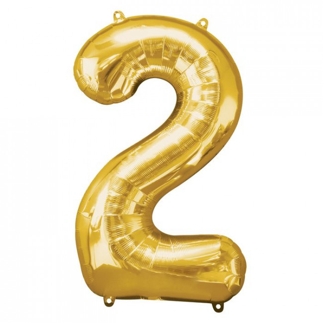 Шар ЦИФРА 2 28" золотой /Gold /70 см/К