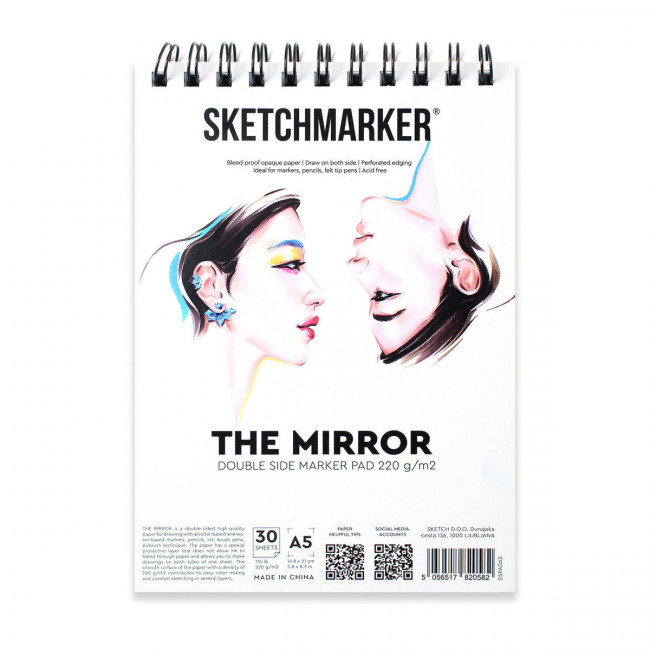 Скетчбук A5, 220г/м.кв 30л "The mirror" на спирали, SKETCHMARKER/DSPADA5