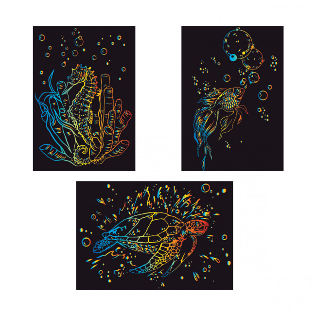 Набор гравюр 10 x 15см "Подводный мир" (мульти), 3 шт, Hobbius/GHPM-12