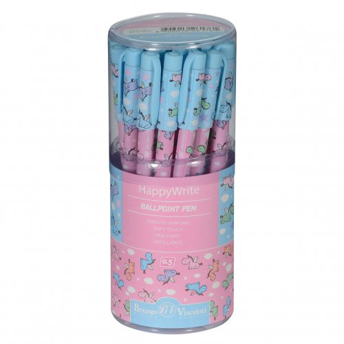 Ручка шариковая 0,5мм синяя «HappyWrite. Sweet animals. Единорожки в облачках», BV/20-0215/17 (24)