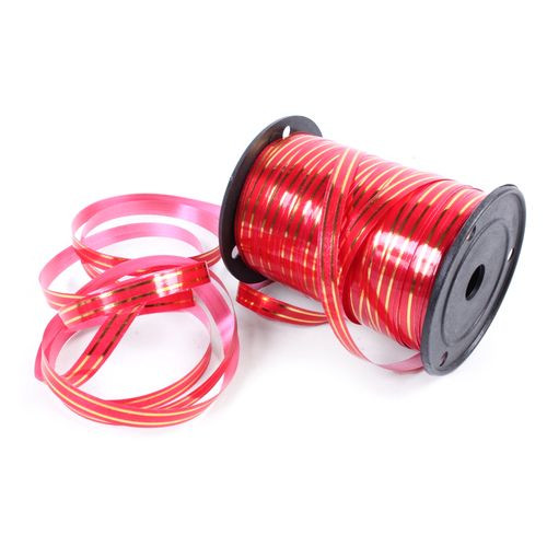 Лента полипроп. 0,5 см х 250 ярд с золотой полосой красная