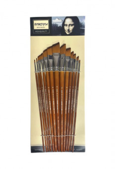 Кисти набор 13 шт. синтетика, плоские, скошенные (№0,2,4,6,8,10,12,14,16,18,20,22,24) деревянная ручка, Bomeija/A8004
