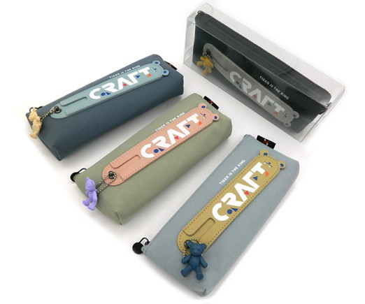 Пенал   CO-80 "Крафт" косметичка, текстиль, с фигуркой мишки, цвета ассорти, в упаковке ПВХ (1/1/288)
