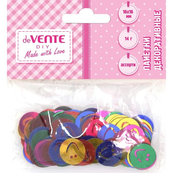 Пайетки декоративные "Смайлики" 14 г, размер 16x16 мм, ассорти цветов, deVENTE