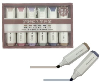 Маркер выделитель 6 цв. CX-73 "Morandi" 1-4мм, гибкий скошенный наконечник, мини 75мм, в упаковке ПВХ WYH067 (1/12/216)