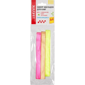 Набор закладок-ляссе "deVENTE. Neon" самоклеящихся для книг формата A4, 3 широких ленты 12x400 мм, двусторонняя плотная лента, (20/300)