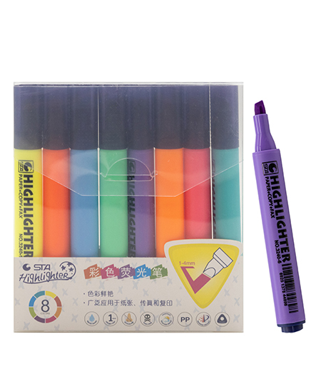 Маркер выделитель 1-4мм  набор 8шт  скошенные, трехгранные, WSTA-7  (1/1/80)