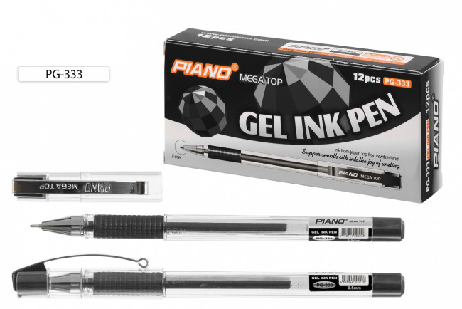 Ручка гелевая черная 0,5мм "PIANO MEGA TOP" прозрачный корпус, Piano (12)