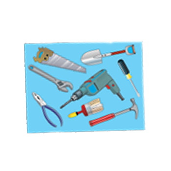 Трафарет-раскраска в АССОРТИМЕНТЕ 12 видов, пакет (60) (ТР-09, ИНСТРУМЕНТ), ТР