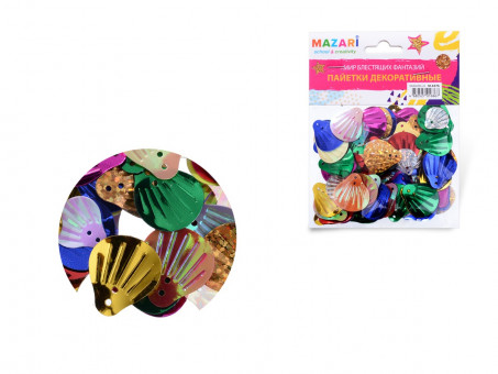 Пайетки декоративные SEASHELLS, размер 10х18 мм, ОПП-упаковка с европодвесом