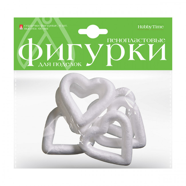 Пенопластовые фигурки 60мм "Сердечки фигурные", 6шт, BV/2-204/11 Пенопластовые фигурки 60мм "Сердечки фигурные", 6шт, BV/2-204/11