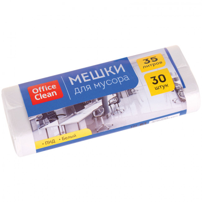 Мешки для мусора 35л OfficeClean ПНД, 48*55см, 7мкм, 30шт., белые, в рулоне