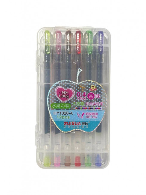 Набор ручек-роллеров 12цветов, игольчатый стержень, прозрачный корпус, ZUIXUA/HY1020-A