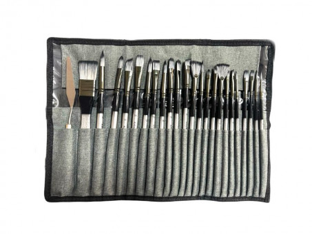 Кисти набор 23 шт., 1 мастихин №3,  синтетика, деревянная ручка, пенал скрутка, Bomeija/A7602-B Кисти набор 23 шт., 1 мастихин №3,  синтетика, деревянная ручка, пенал скрутка, Bomeija/A7602-B