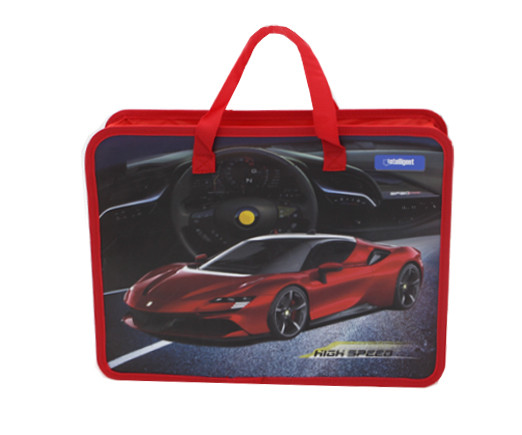 Папка для творчества А4 с ткан. ручками CQ-7607 "High speed" пластиковая, молния сверху, красная с рисунком (1/240)