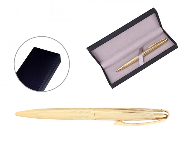 Ручка шариковая с поворотным механизмом RITA G в подарочной упаковке , СИНЯЯ, чернила на масляной основе, пулевидный пиш. узел 0.7 мм, золотистый металлический корпус , сменный стержень 97 мм типа Parker