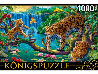 Пазлы 1000 элементов "Леопарды у водопада", Konigspuzzle/ФK1000-6634