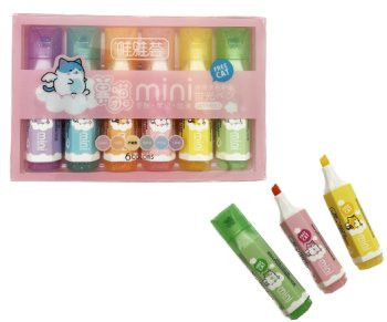 Маркер выделитель 6 цв. CX-76/CX-1 "Пастель" 1-4мм, гибкий скошенный наконечник, мини 75мм, в упаковке ПВХ WYH053 (1/288)