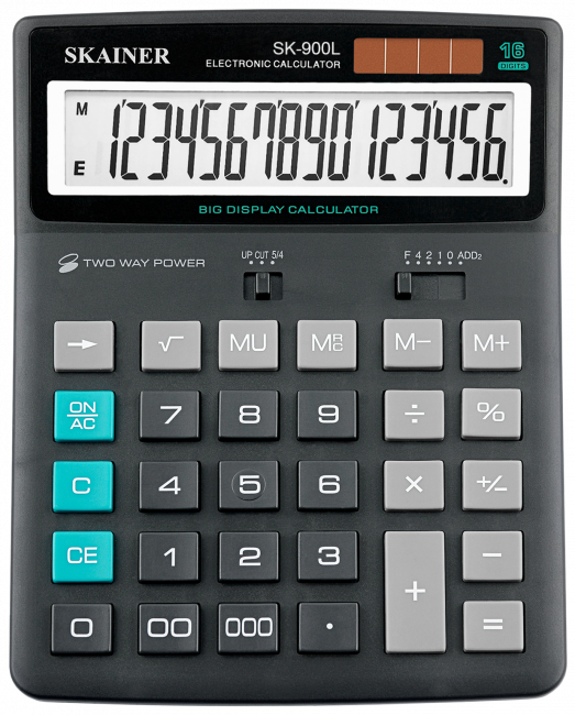 Калькулятор настольный 16-разрядный, большой, чёрный, размер: 155 x 202 x 35 мм (Skainer) (10)