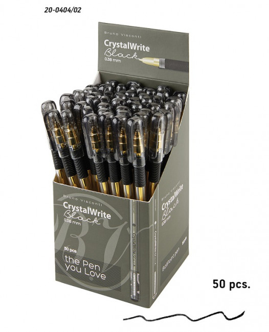 Ручка шариковая 0.38мм черная "CrystalWrite", полупрозрачный цвет корпуса, BV/20-0404/02 (50)