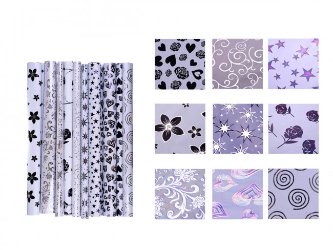 Бумага подар. металлизированная с узором, 50х70 см, 8 дизайнов, ОПП-упаковка 50