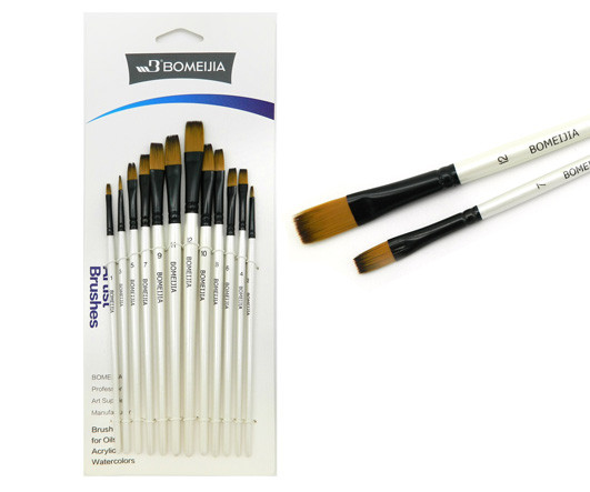 Кисти набор 12 шт. синтетика плоские (№1,2,3,4,5,6,7,8,9,10,11,12) белая ручка,  CH-177 (1/1/240) Кисти набор 12 шт. синтетика плоские (№1,2,3,4,5,6,7,8,9,10,11,12) белая ручка,  CH-177 (1/1/240)