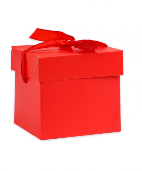 Коробка складная Классика,красный 10х10х10 см, с лентой ПП-5370