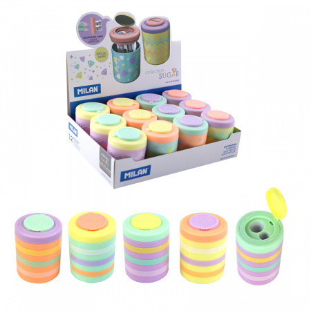 Точилка ручная пластик, 2 отверстия, 37*51 мм, контейнер для сбора стружки, ассорти 4 вида Sugar Milan 973157 (12)