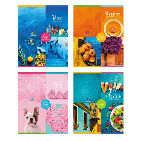 Тетрадь общая А5 скоба 48л. клетка "Color photo" выборочный лак (ассорти)