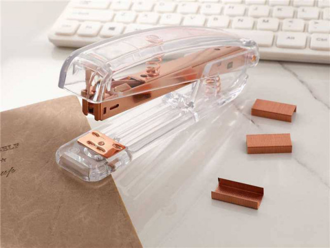 Степлер 24/6 канцелярский, медный механизм, прозрачный корпус,  Bachang/9930A