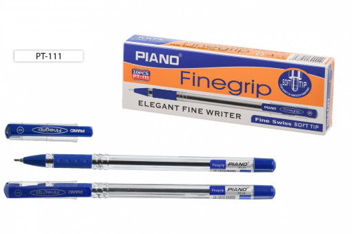 Ручка шариковая 0,5мм синяя "Piano Finegrip", на масляной основе, прозрачный корпус, PIANO/PT-111-10 (10)