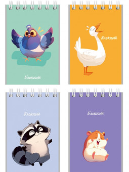 Блокнот А7 40л клетка "Забавные животные - 8", на гребне, Проф-Пресс/Б40-9334 (16)