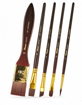 Набор кистей CREATIVE бордовая синтетика 5 шт. АССОРТИ с флейцем set28-5pc