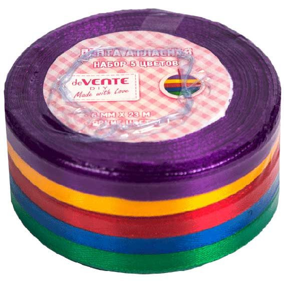 Набор лент 6мм x 23м декоративных атласных, яркое ассорти, 5 шт, deVENTE/9040301